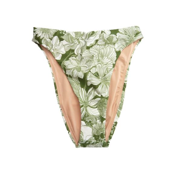 NWT J.Crew Swim Green Floral Bottom XXS High-Rise Cheeky Bikini Bottom - Picture 1 of 5
